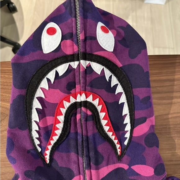 Bathing Ape Purple Camo WGM Shark Hoodie Zip Up Large - Picture 2 of 12